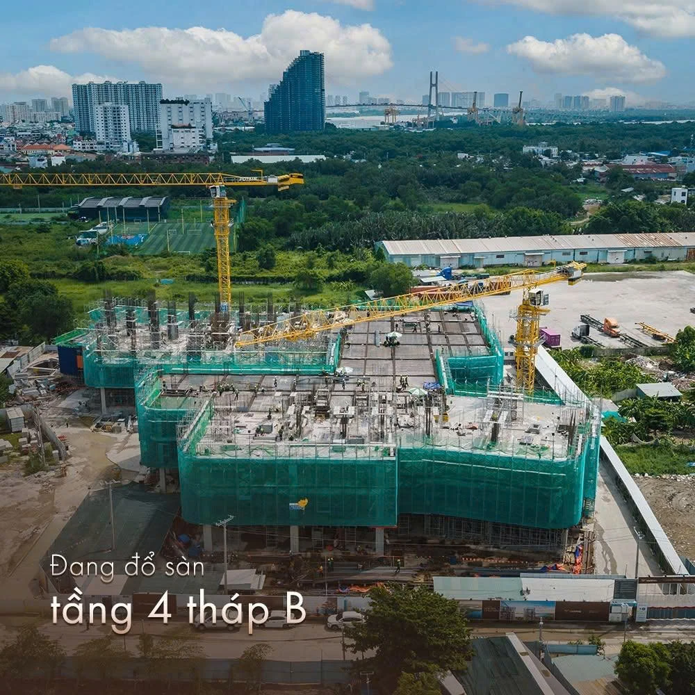 Tiến độ thi công Vlasta Premier Phú Thuận với tháp B đang triển khai đổ sàn tầng 4.