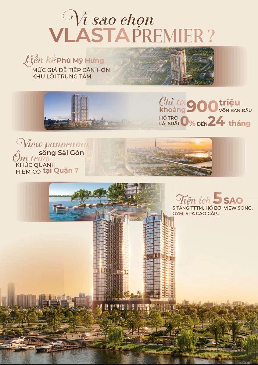 Vlasta Premier Phú Thuận Quận 7 gần Phú Mỹ Hưng, view sông Sài Gòn, vốn ban đầu khoảng 900 triệu.