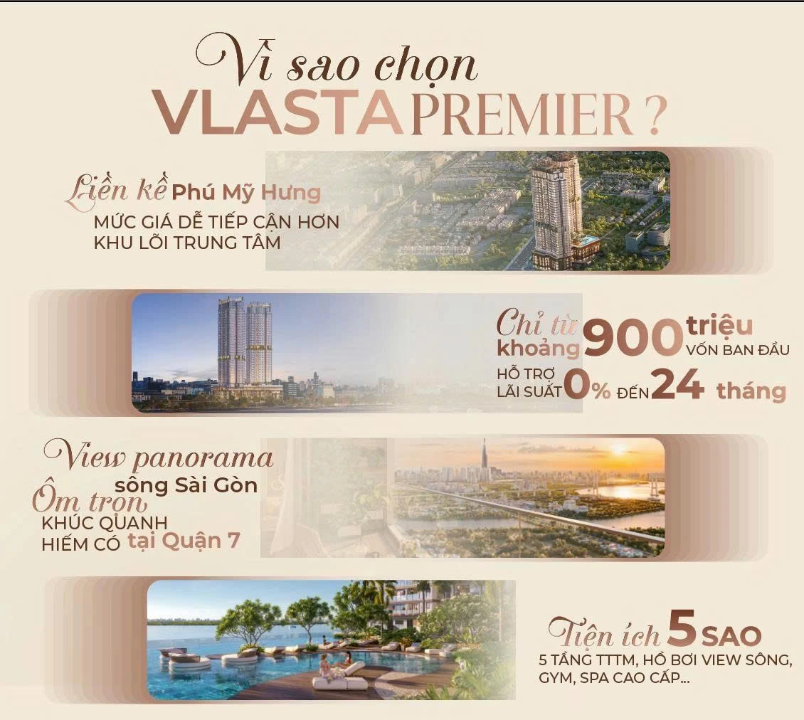 Vlasta Premier Phú Thuận Quận 7 gần Phú Mỹ Hưng, view sông Sài Gòn, vốn ban đầu khoảng 900 triệu.