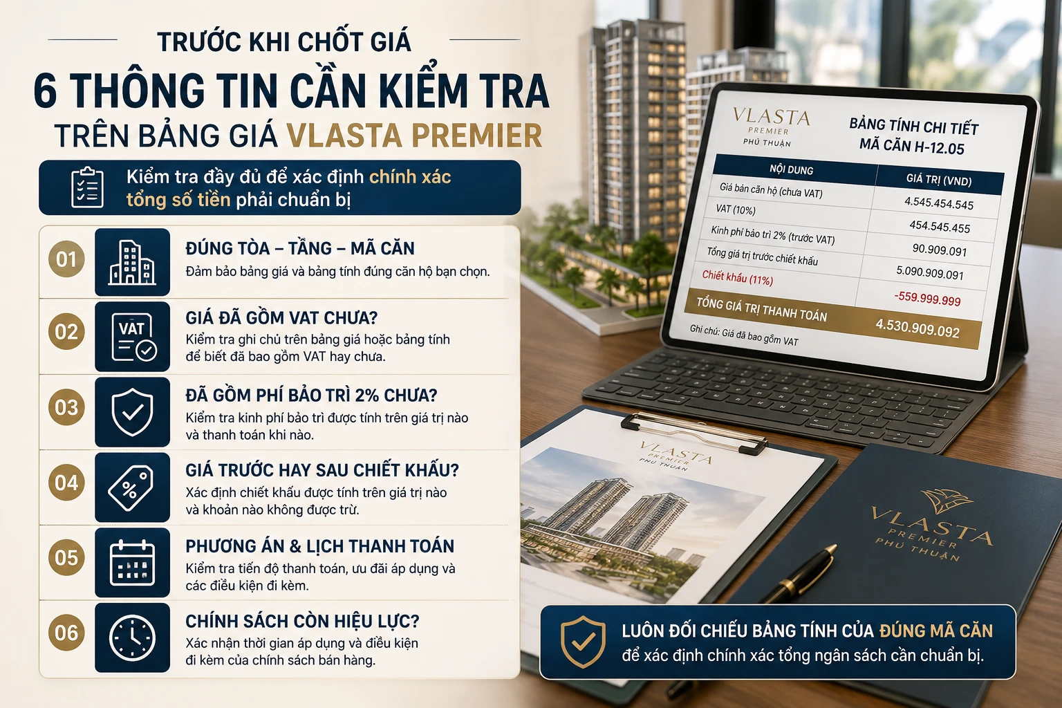 Checklist 6 thông tin cần kiểm tra khi xem bảng giá Vlasta Premier