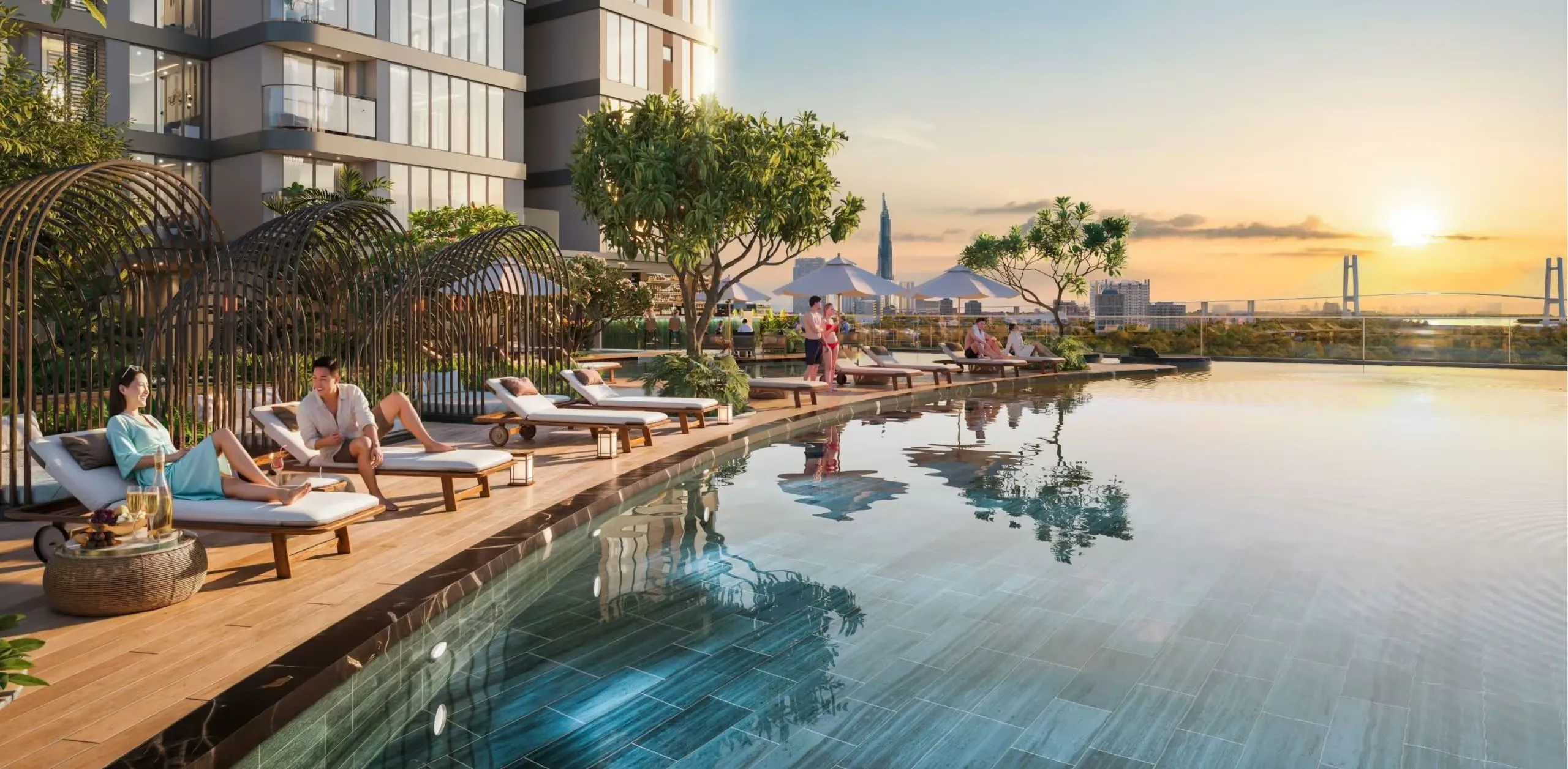 Phối cảnh hồ bơi Panorama tại Vlasta Premier Phú Thuận, dự án căn hộ cao cấp ven sông trên đường Đào Trí, Quận 7.